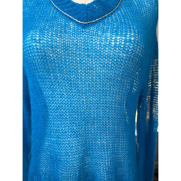 ZARA Small Open-Knit Sweater Sheer Teal/Blue Wool & Polyamide Blend - Picture 3 of 14